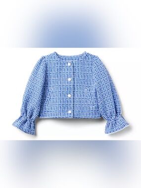 Janie & Jack Girls Infant Toddler Tweed Jacket Ruffle Cuffs Pearl Buttons Blue